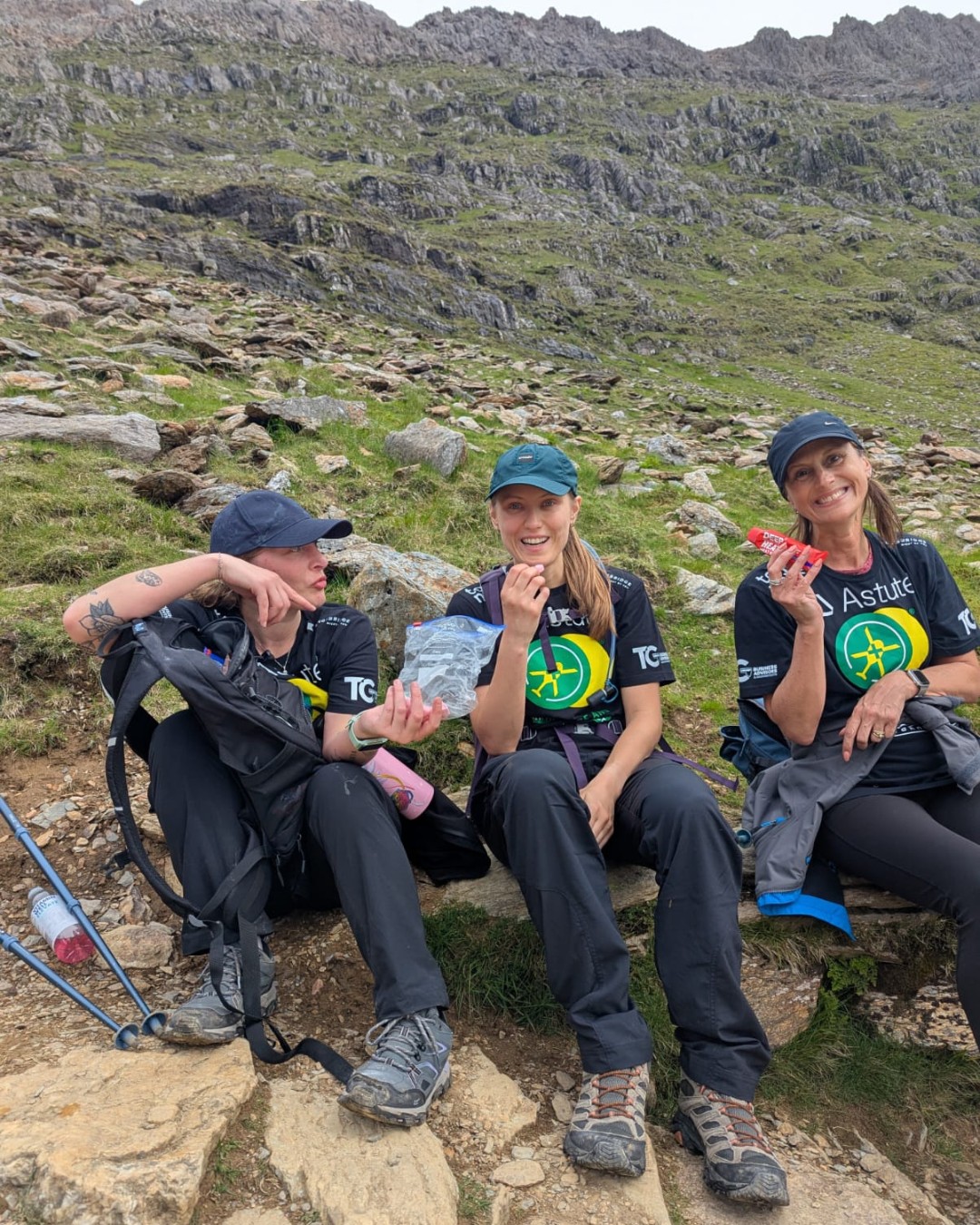 Charity hike photography — a break on the mountainside during the air ambulance fundraiser